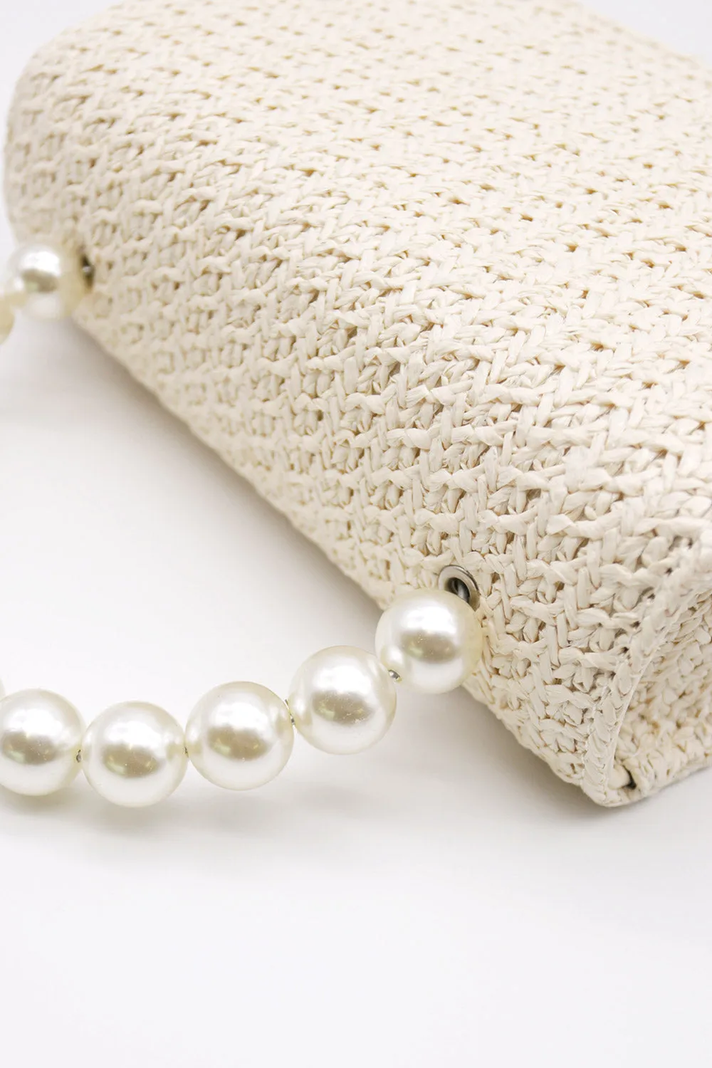 Faux Pearl Handle Straw Bag