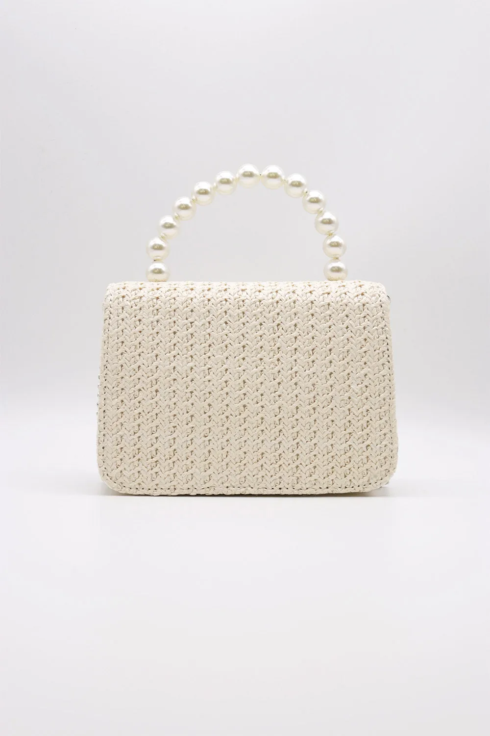 Faux Pearl Handle Straw Bag