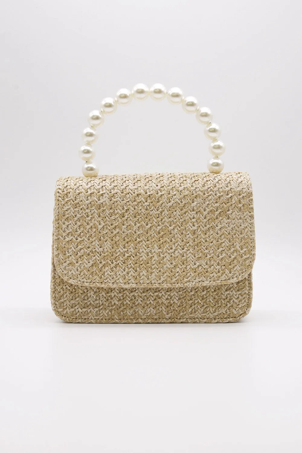 Faux Pearl Handle Straw Bag