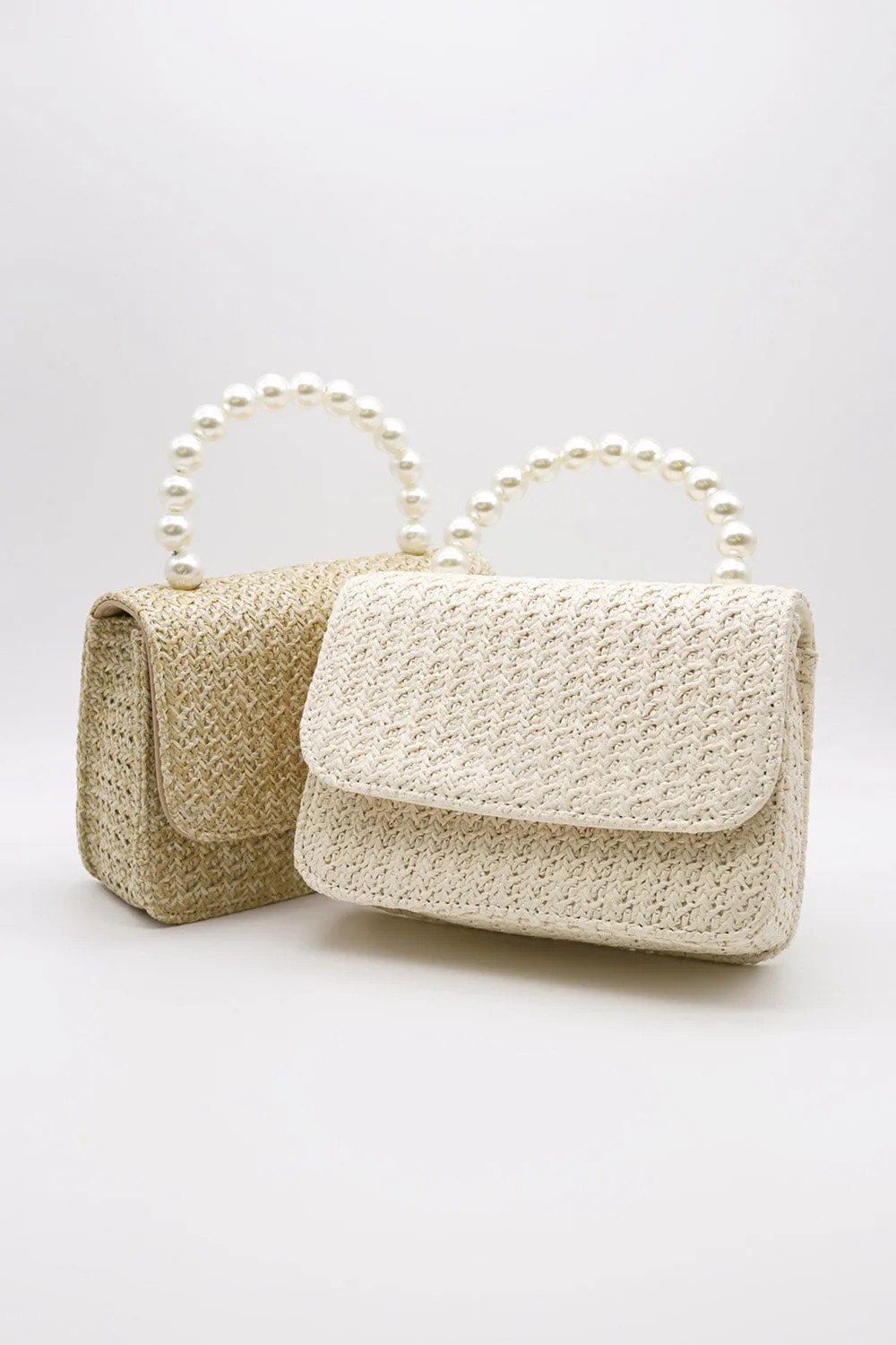 Faux Pearl Handle Straw Bag