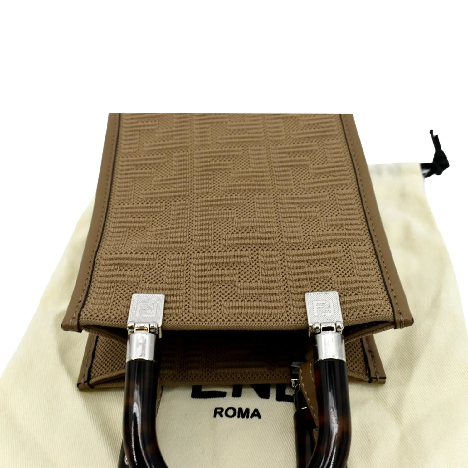 FENDI Mini Sunshine Plexiglass Technical Fabric Vitello Ceylon Shopper Tote Crossbody Bag Sand