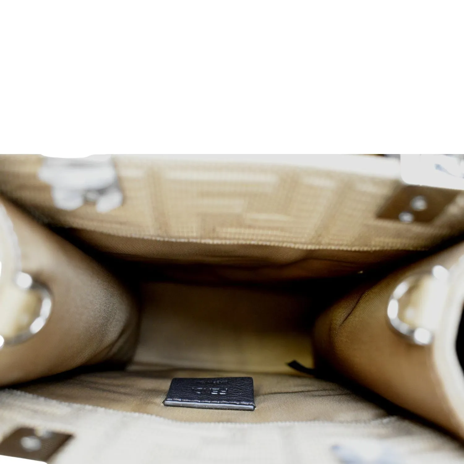 FENDI Mini Sunshine Plexiglass Technical Fabric Vitello Ceylon Shopper Tote Crossbody Bag Sand