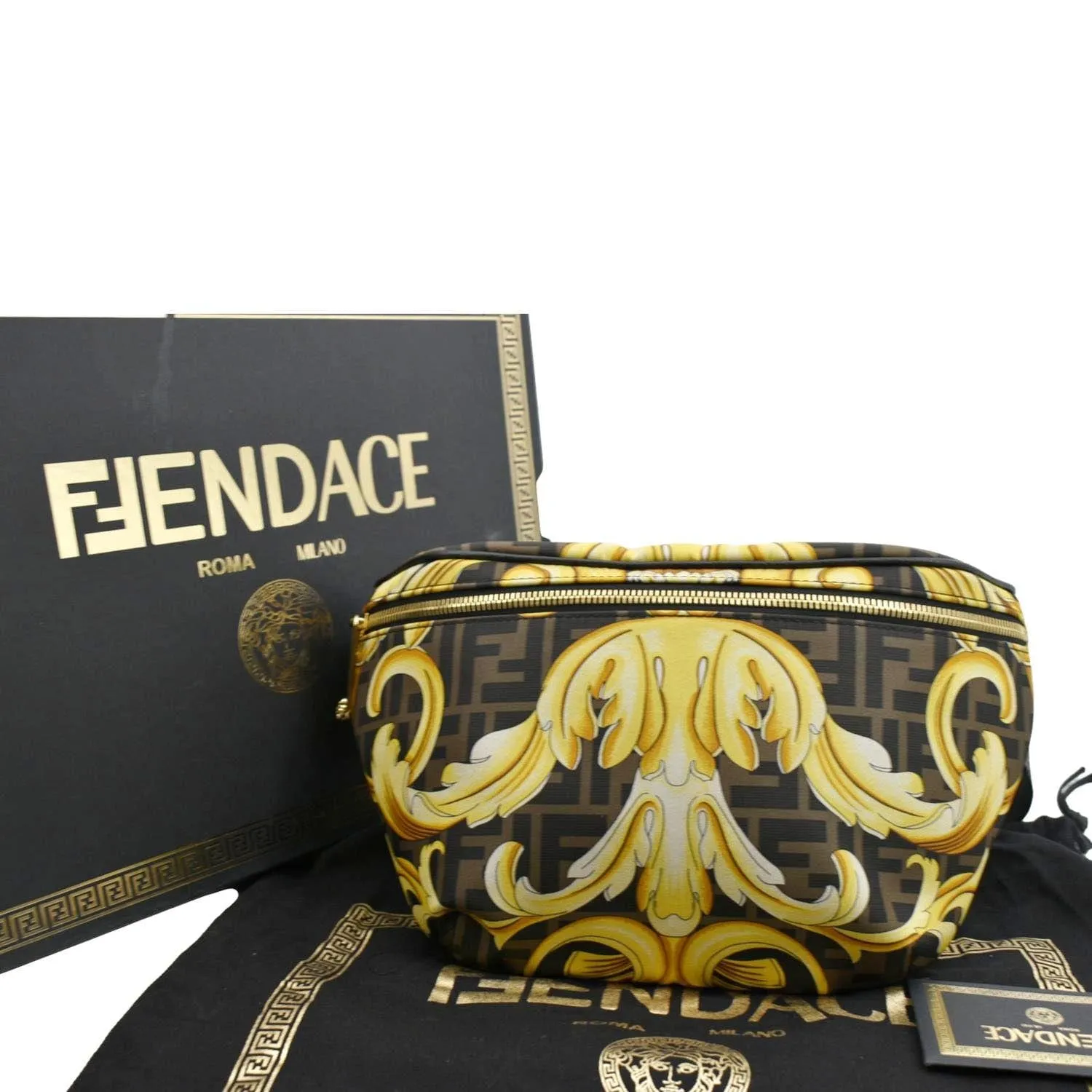 FENDI X Versace FF Baroque Nylon Belt Bag Gold