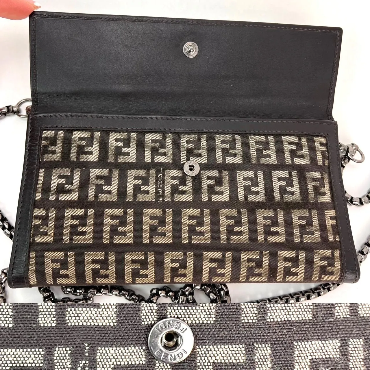 Fendi Zucchino Canvas Leather Long Wallet Crossbody