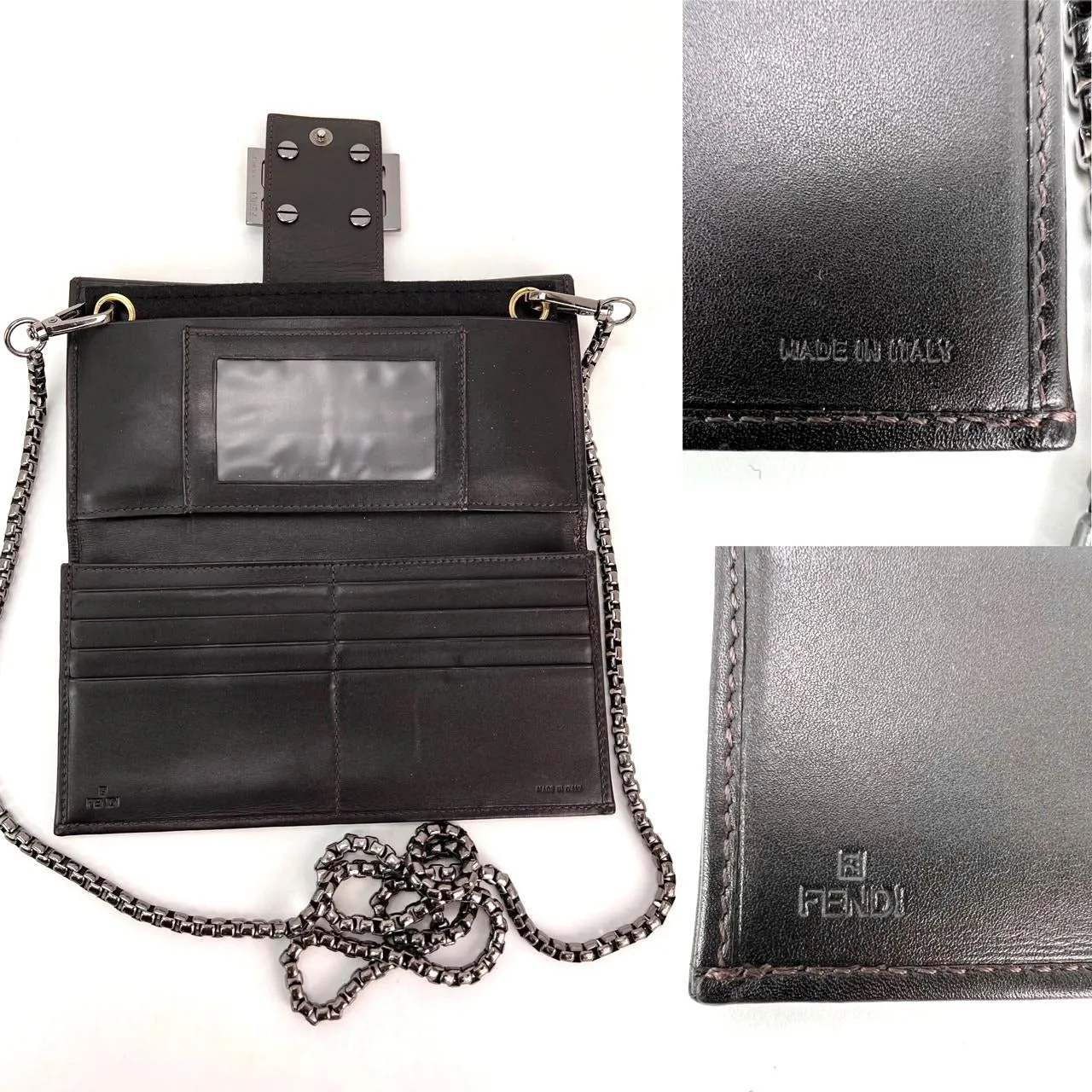 Fendi Zucchino Canvas Leather Long Wallet Crossbody