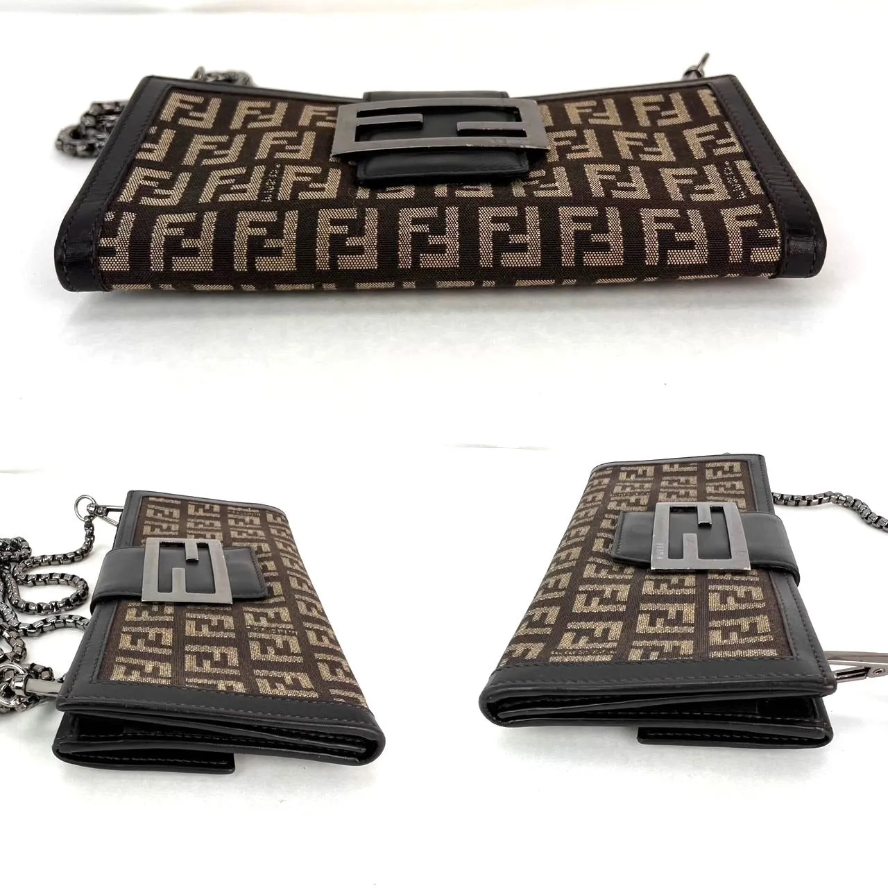 Fendi Zucchino Canvas Leather Long Wallet Crossbody