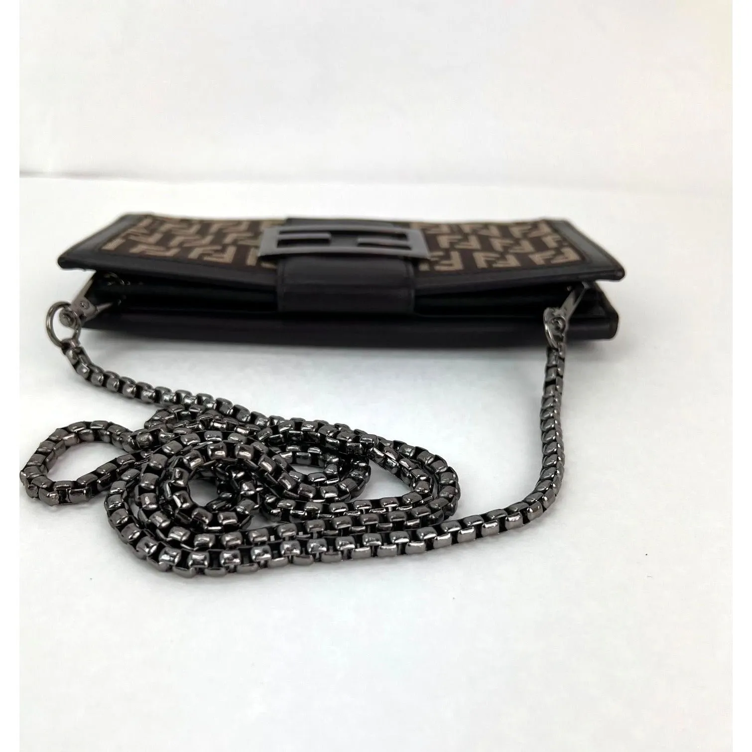 Fendi Zucchino Canvas Leather Long Wallet Crossbody