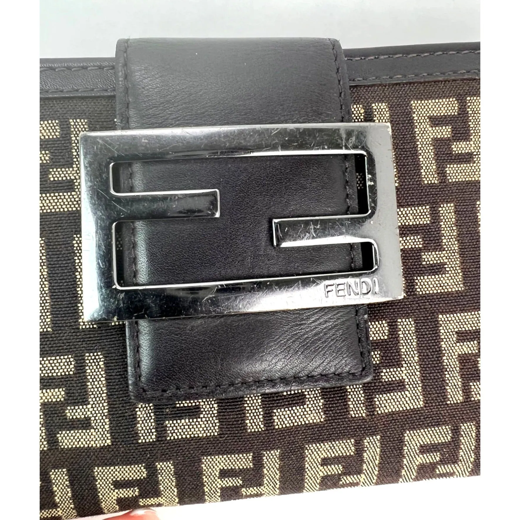 Fendi Zucchino Canvas Leather Long Wallet Crossbody