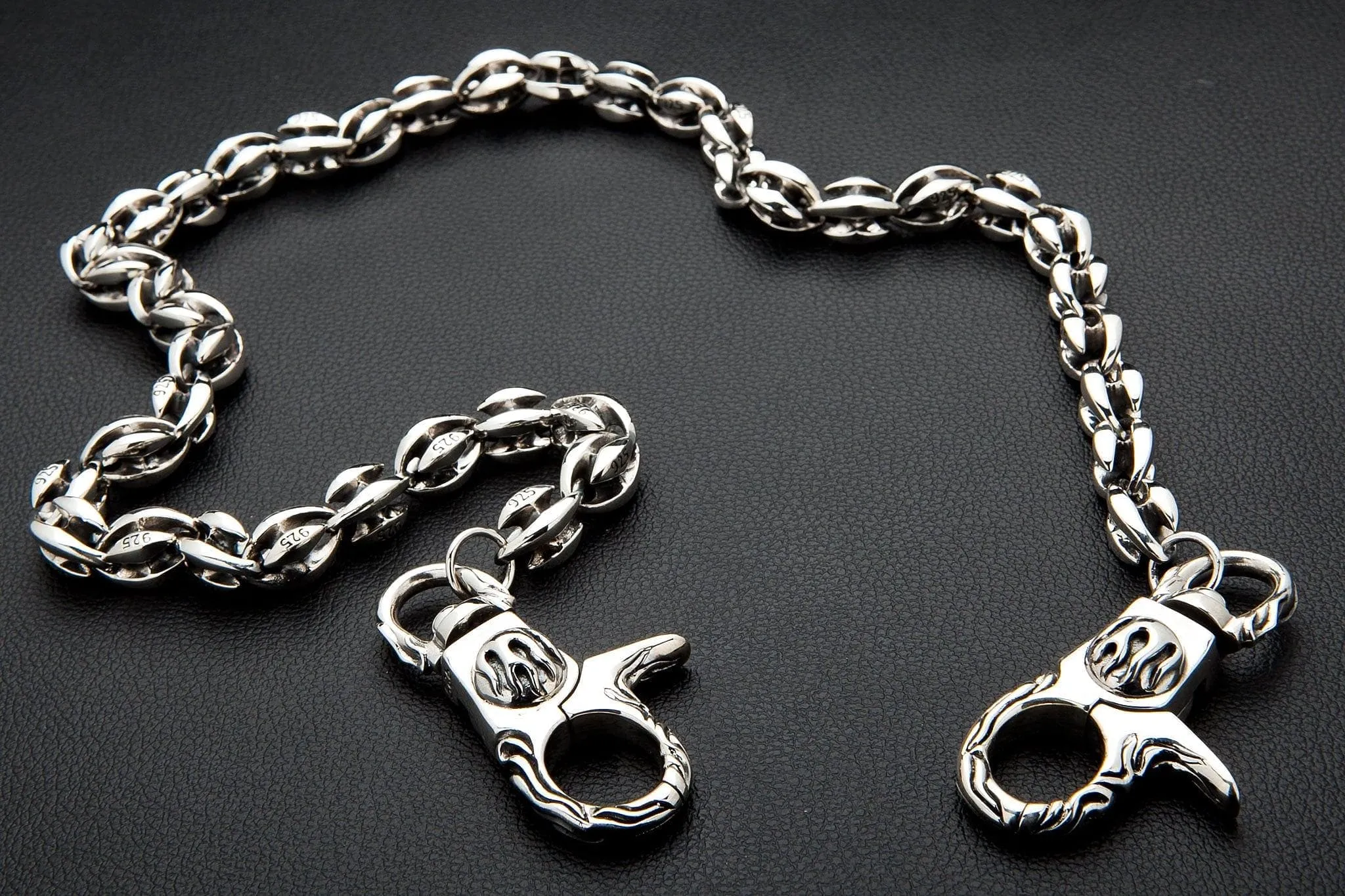 Flame Blossom Link Sterling Silver Wallet Chain