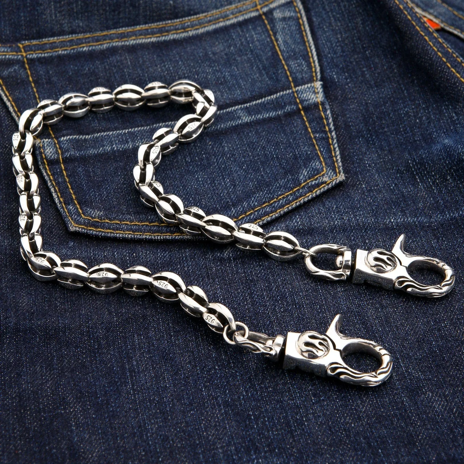 Flame Blossom Link Sterling Silver Wallet Chain