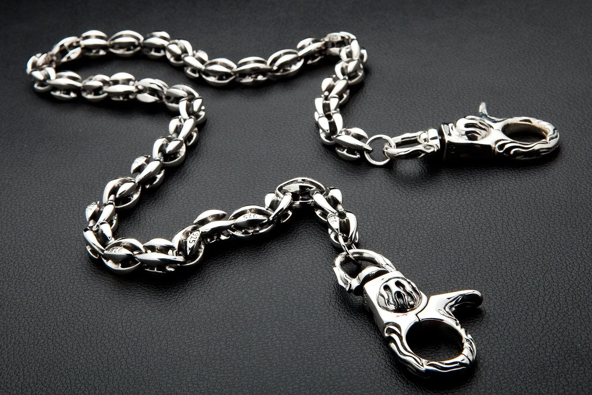 Flame Blossom Link Sterling Silver Wallet Chain