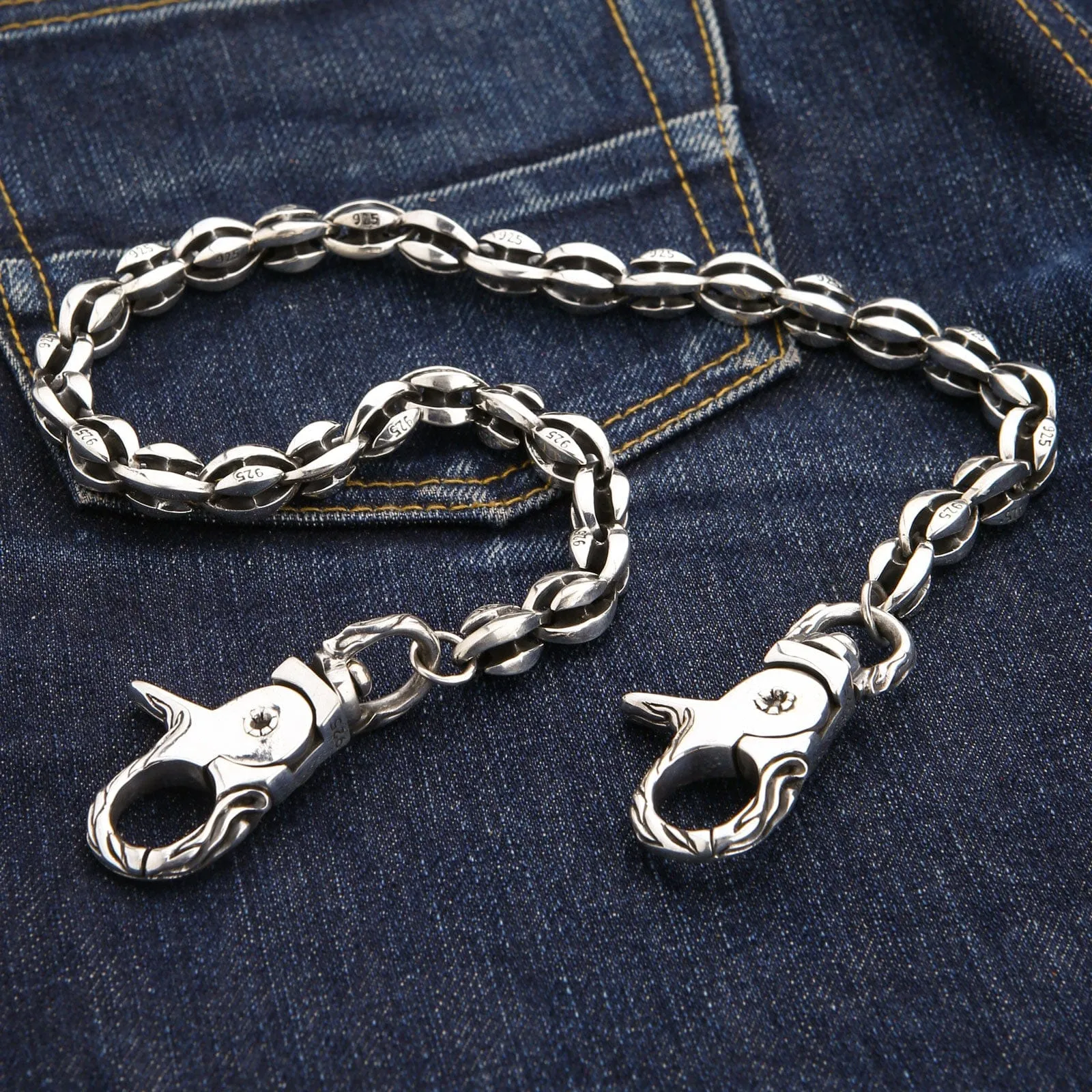 Flame Blossom Link Sterling Silver Wallet Chain