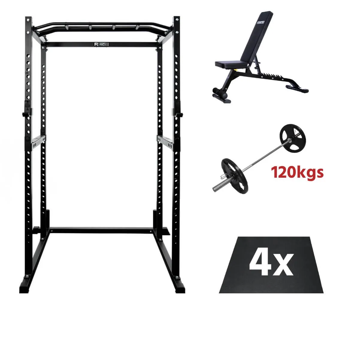 Force USA Power Rack Package Power Cage 120kgs Weights Barbell Bench And Mats