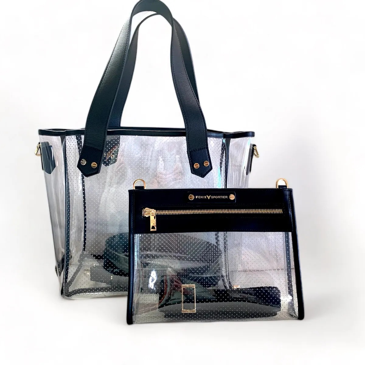 Front Row Bag - Black Leather / Clear PVC/ Gold Hardware