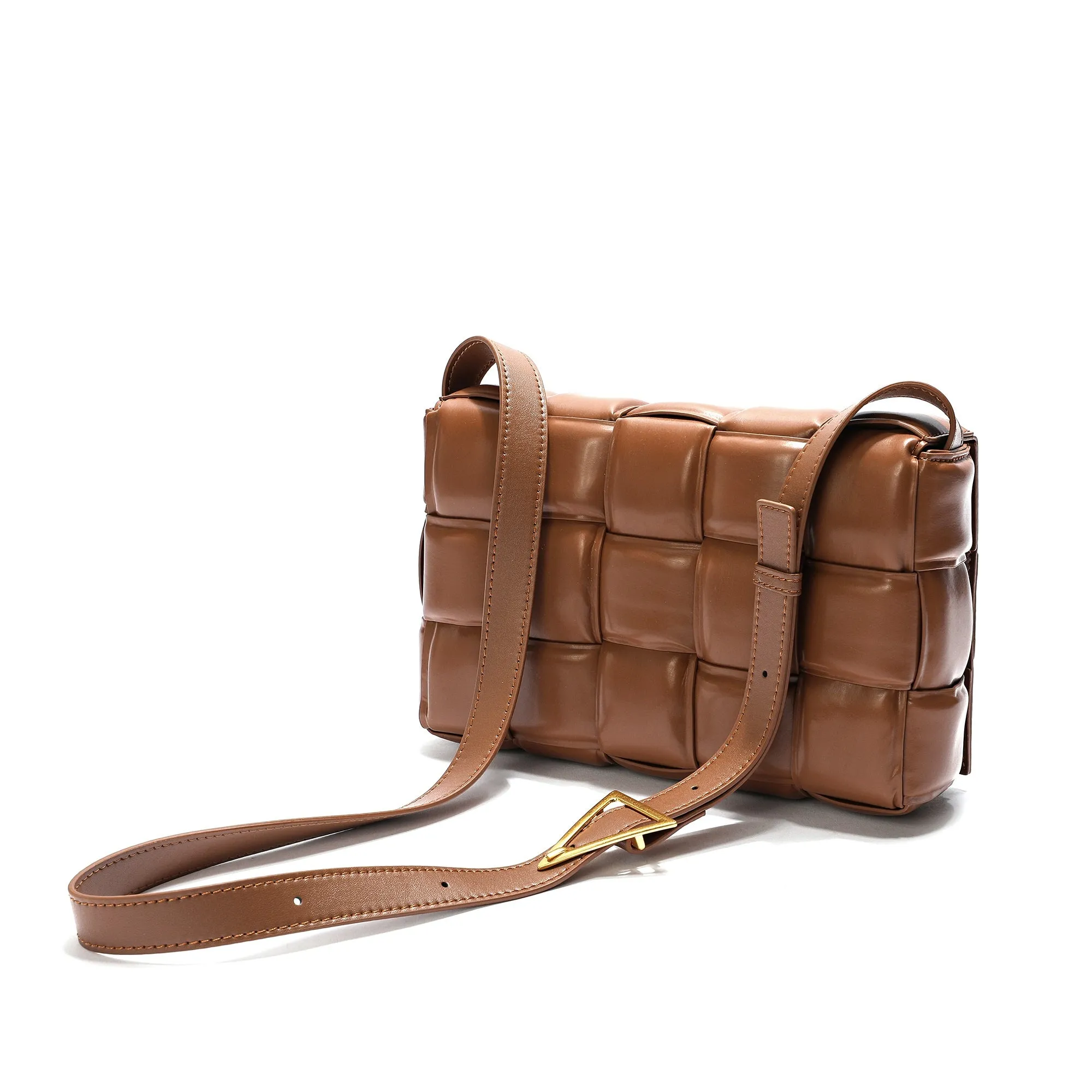 Full-Grain Woven Lambskin Leather Puffy Bag