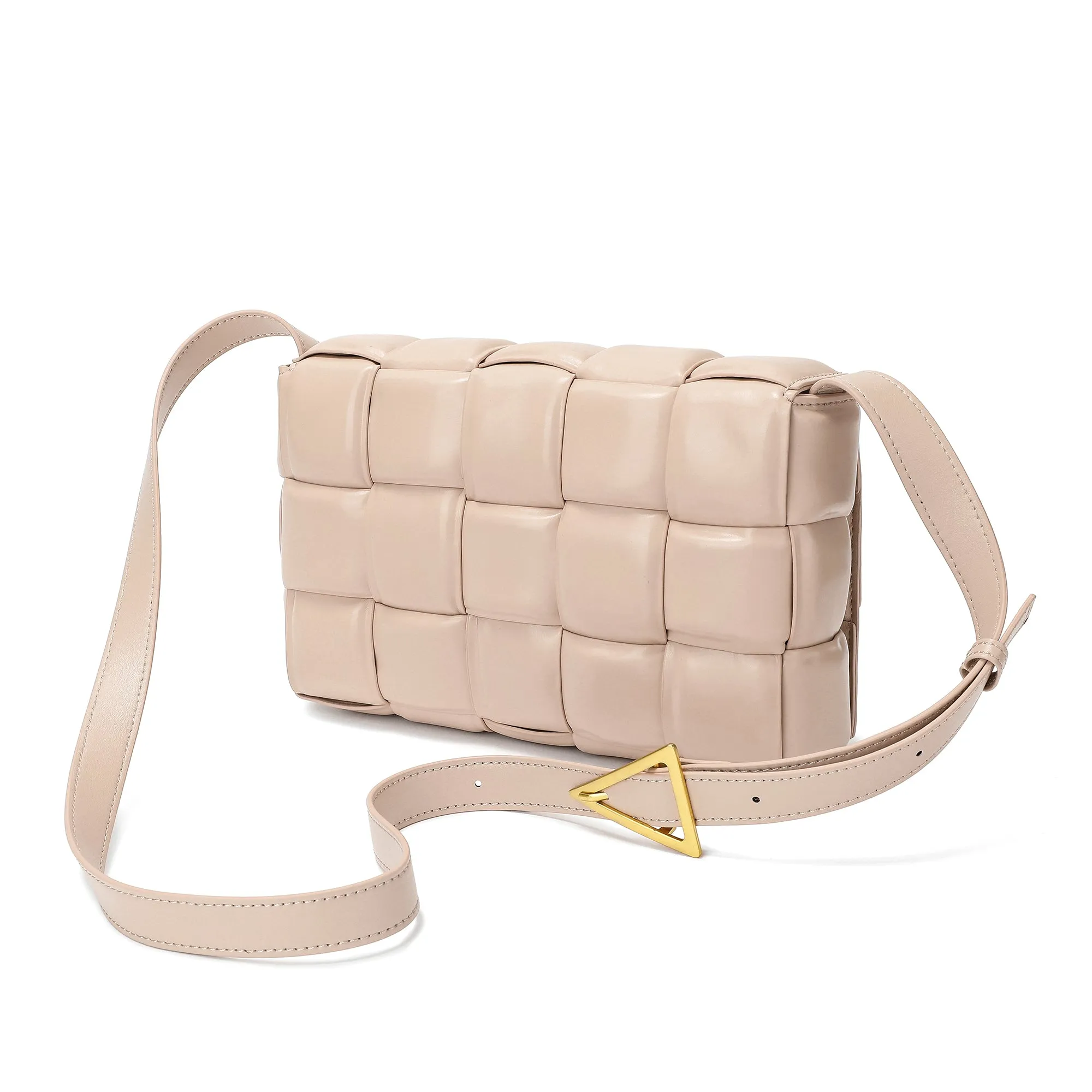 Full-Grain Woven Lambskin Leather Puffy Bag