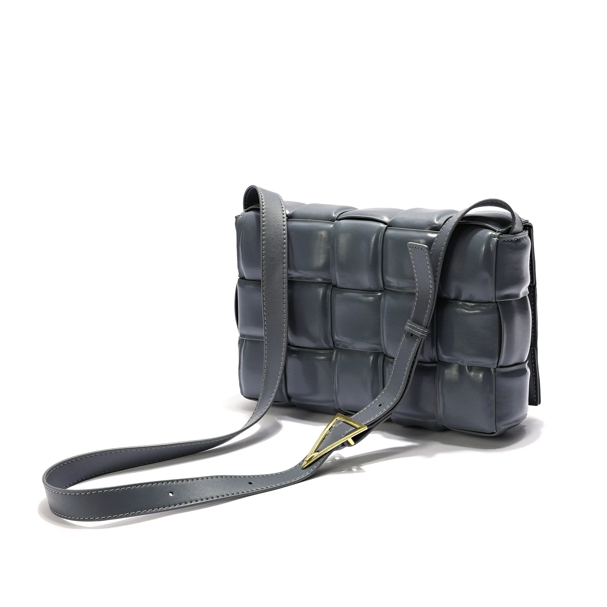 Full-Grain Woven Lambskin Leather Puffy Bag