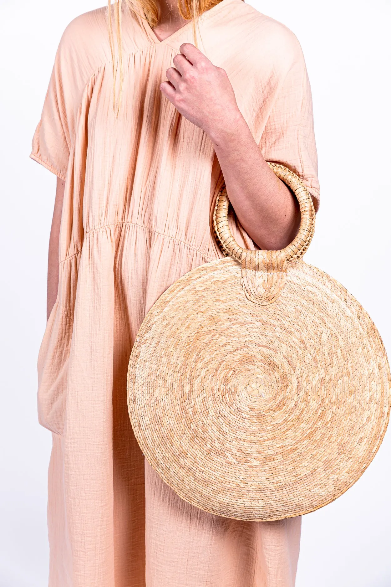 Full-moon wicker bag