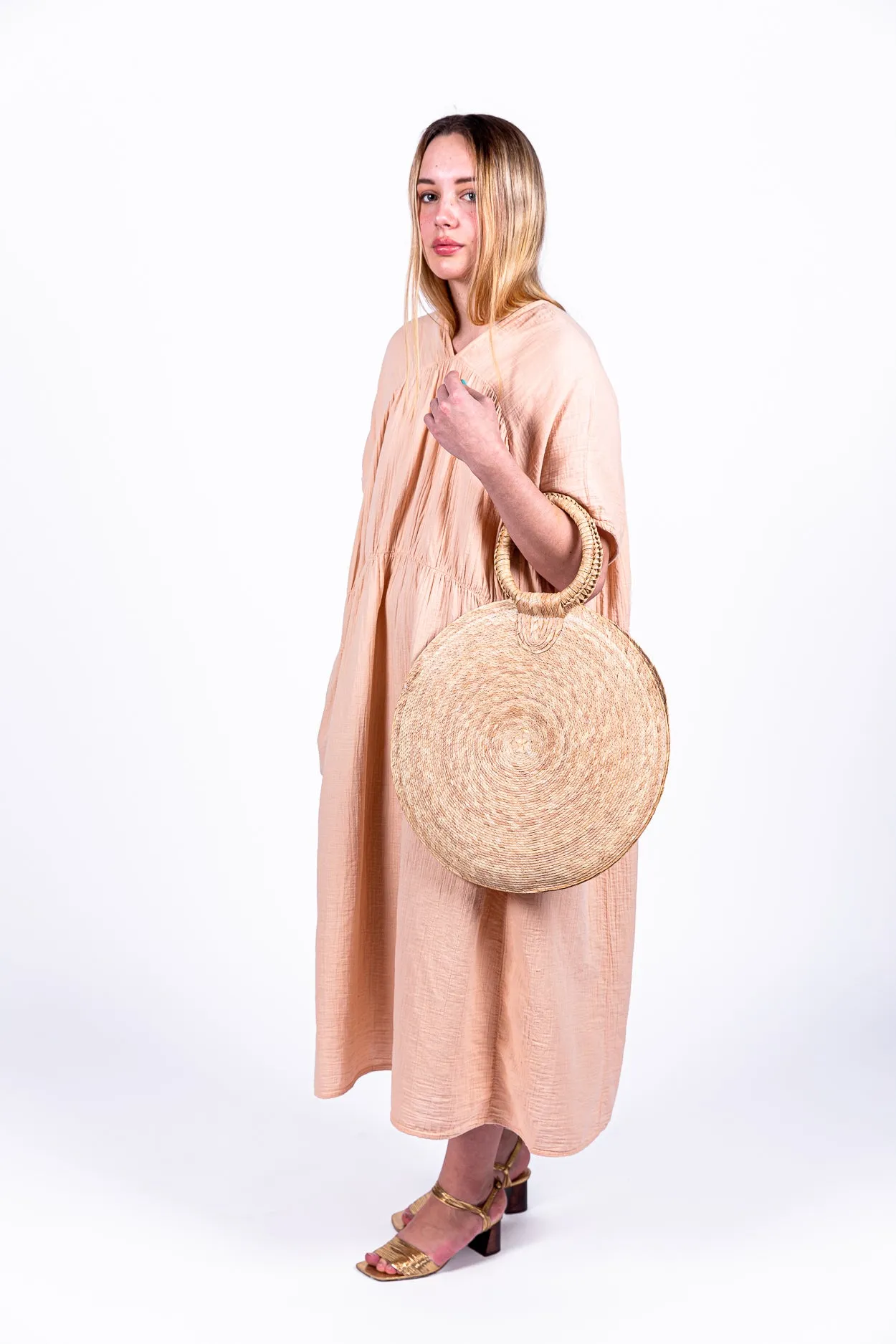 Full-moon wicker bag