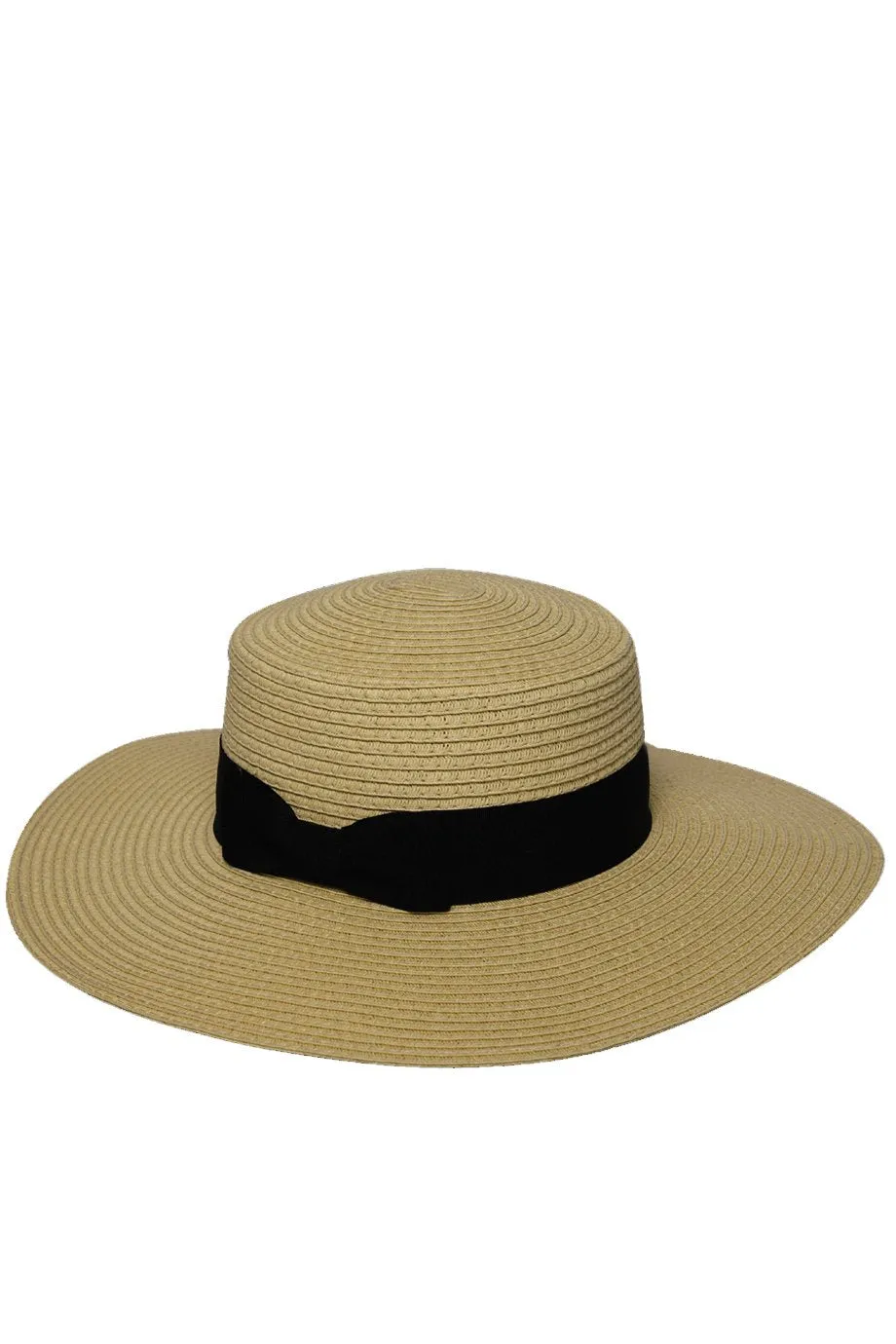 Gartynie Beige Straw Beach Hat with Ribbon