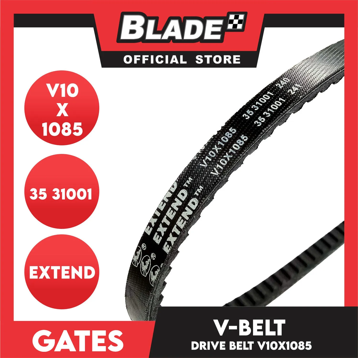 Gates Automotive Drive V-Belt Fan Belt Extend V10X1085 For Hyundai, Jeep, and Mitsubishi