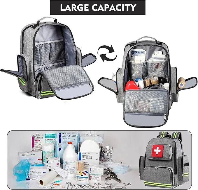 Gatycallaty First Aid Backpack Medical Emt First Responder Bag Empty Ems Emergency Home Health Hiking Trauma Travel Camping (gray, Large)