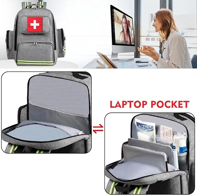 Gatycallaty First Aid Backpack Medical Emt First Responder Bag Empty Ems Emergency Home Health Hiking Trauma Travel Camping (gray, Large)