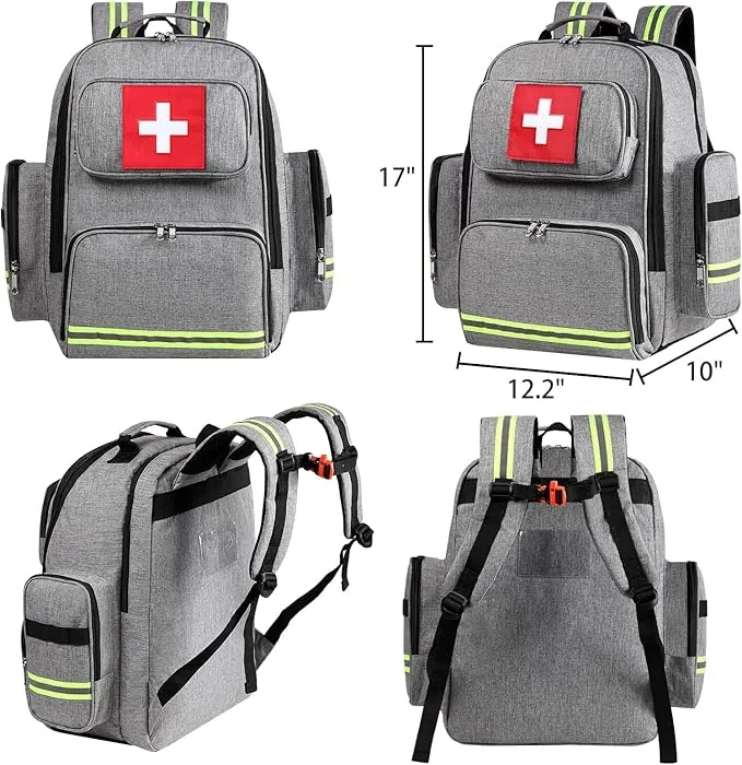 Gatycallaty First Aid Backpack Medical Emt First Responder Bag Empty Ems Emergency Home Health Hiking Trauma Travel Camping (gray, Large)