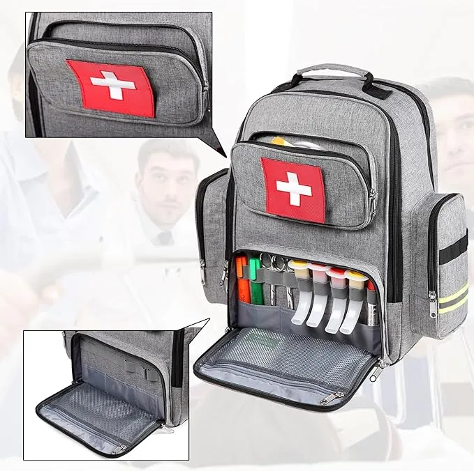 Gatycallaty First Aid Backpack Medical Emt First Responder Bag Empty Ems Emergency Home Health Hiking Trauma Travel Camping (gray, Large)