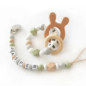 Gift Set | Pacifier Clip/Rattle | Personalized | Jasper