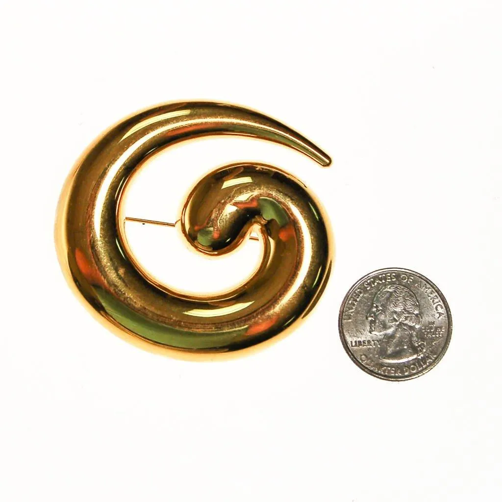 Gold Monet Brooch, Swirl, Modern, Abstract Designer