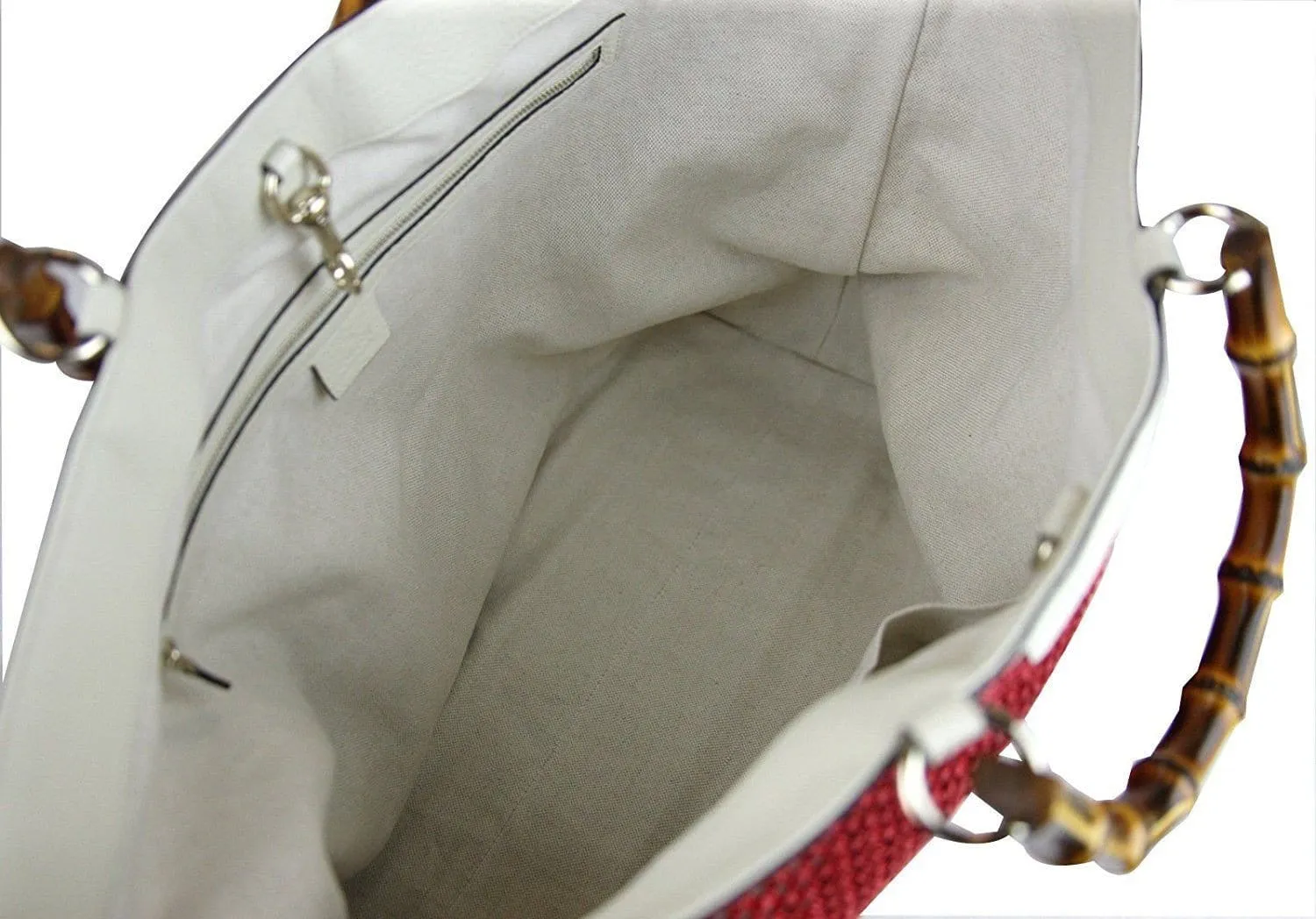 Gucci 338964 Red Straw Bamboo Handle Large Shopper Tote Trim - Final Call