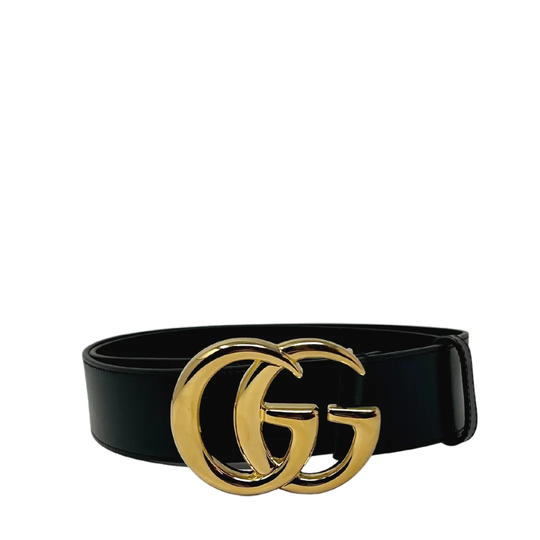 Gucci Black 1.5" Marmont Belt - Shiny Gold