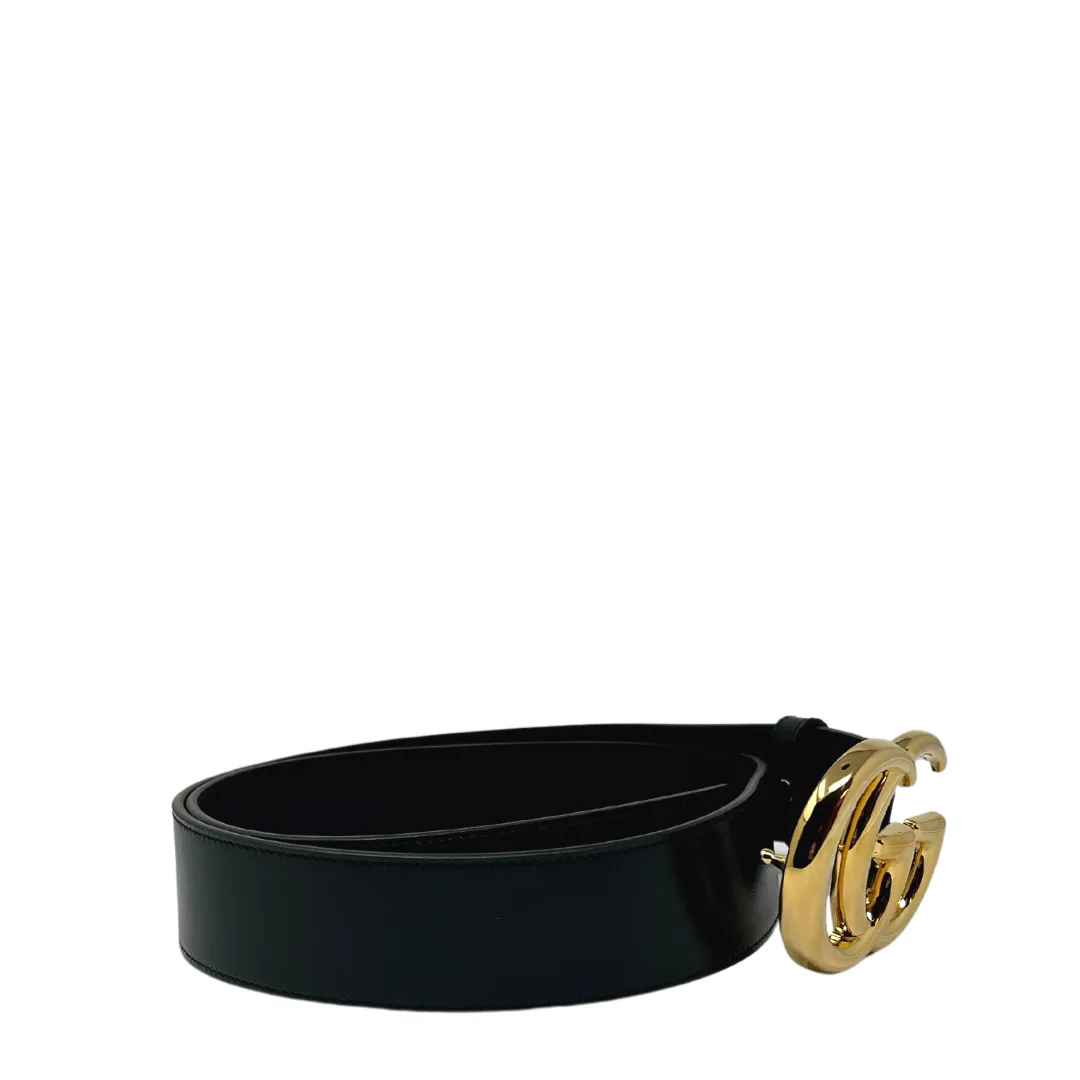 Gucci Black 1.5" Marmont Belt - Shiny Gold