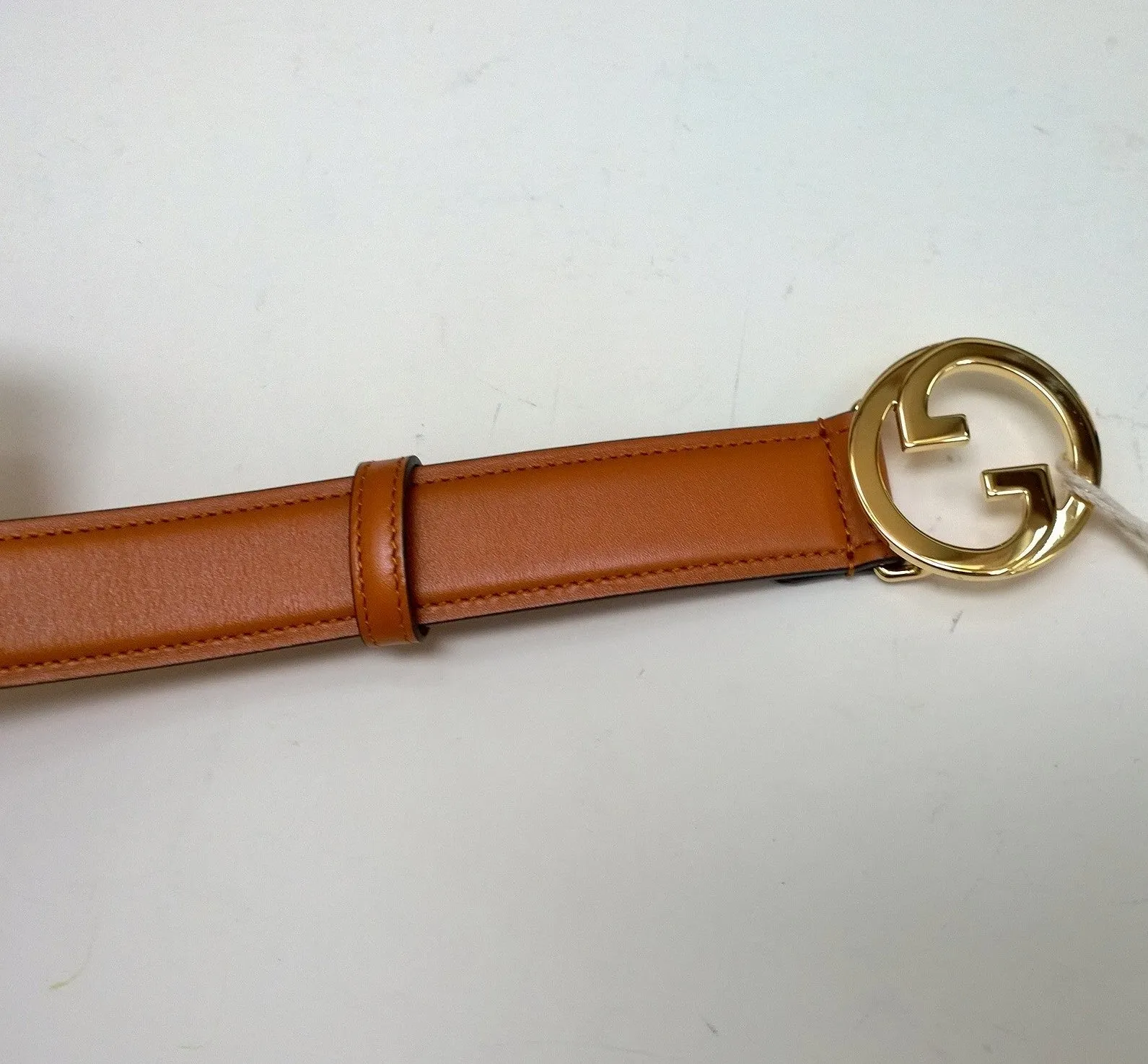 Gucci Blondie Belt Luggage Tan Leather with Gold GG Buckle 3cm