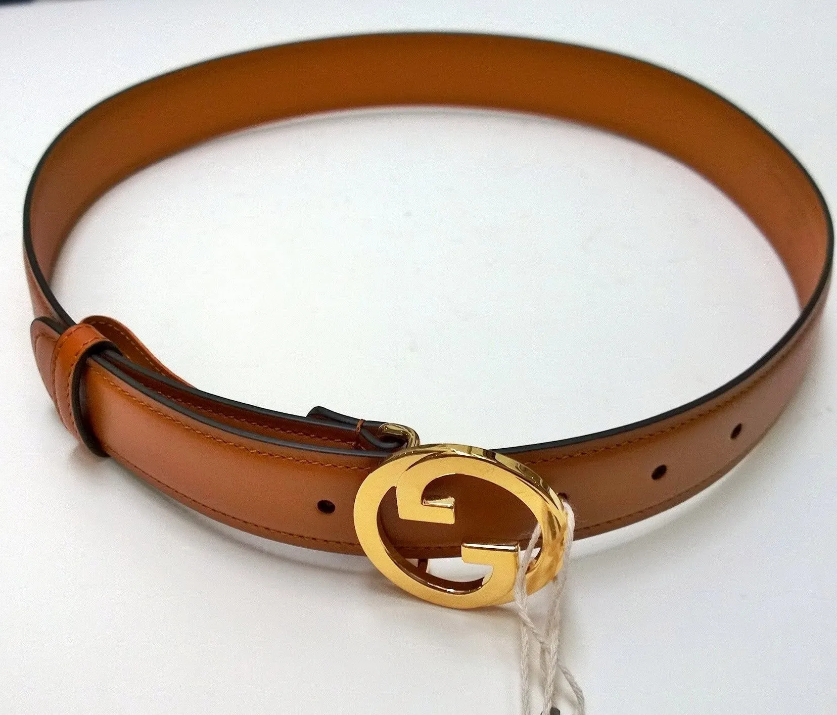 Gucci Blondie Belt Luggage Tan Leather with Gold GG Buckle 3cm