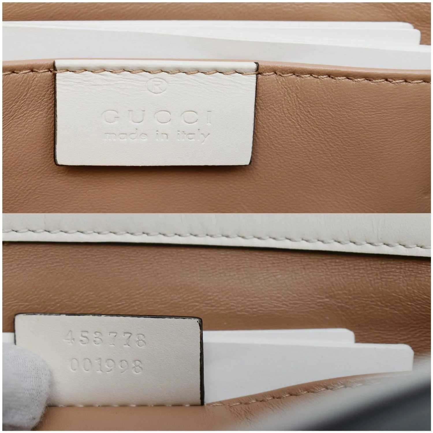 GUCCI Broadway Pearl Bee Leather Crossbody Bag White 453778