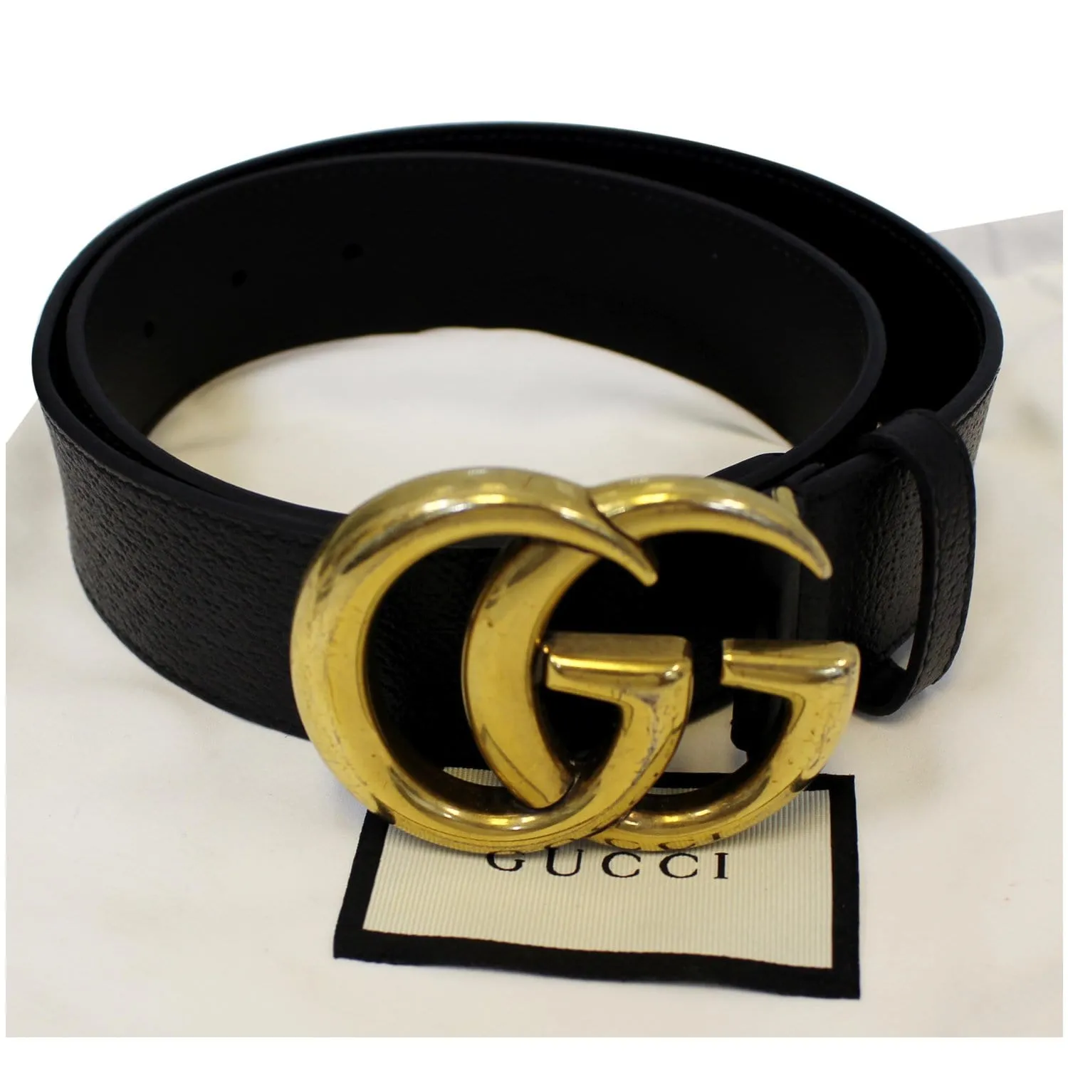 GUCCI Double G Buckle Leather Belt Black Size 37
