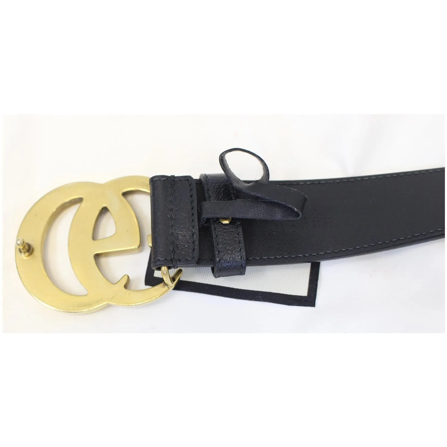 GUCCI Double G Buckle Leather Belt Black Size 37