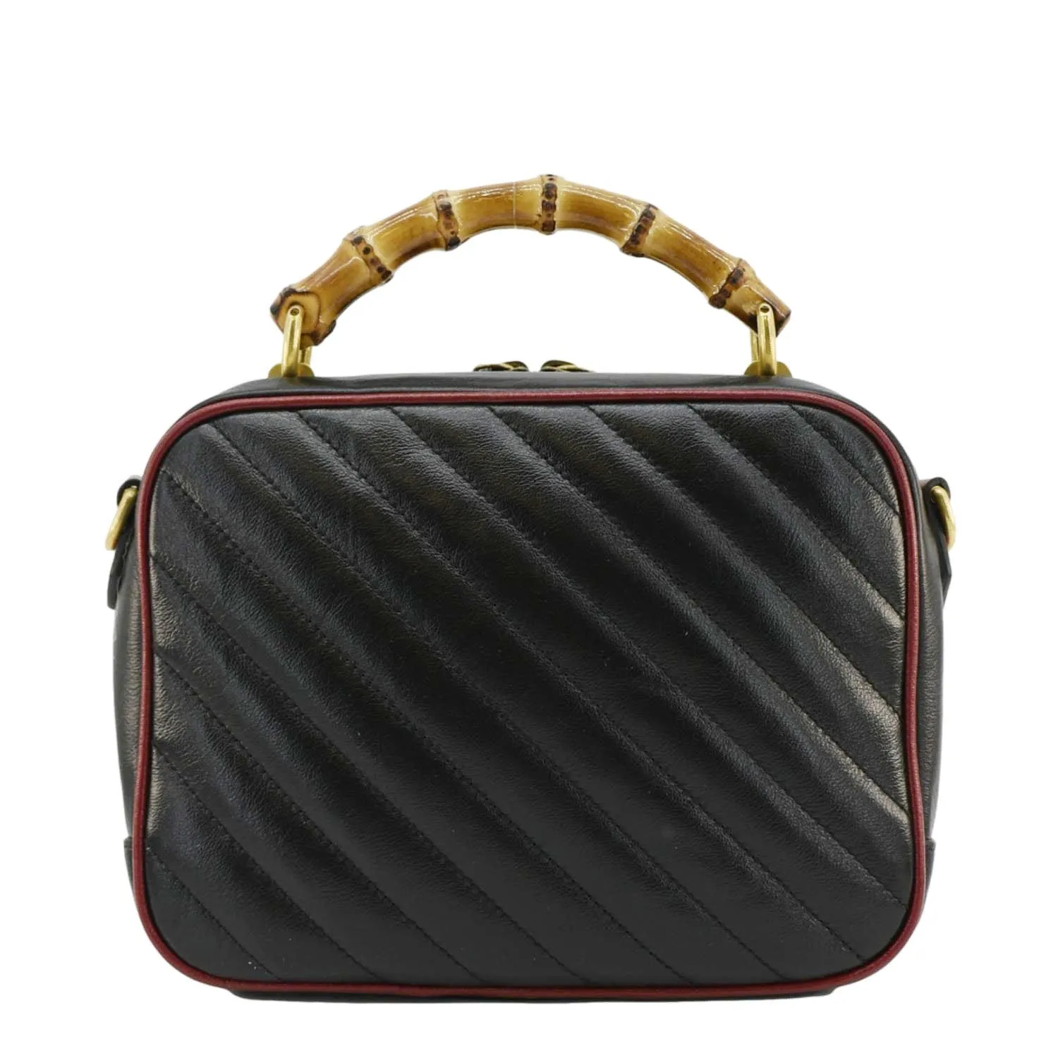 GUCCI GG Marmont Diagonal Leather Bamboo Top Handle Crossbody Bag Black 602270