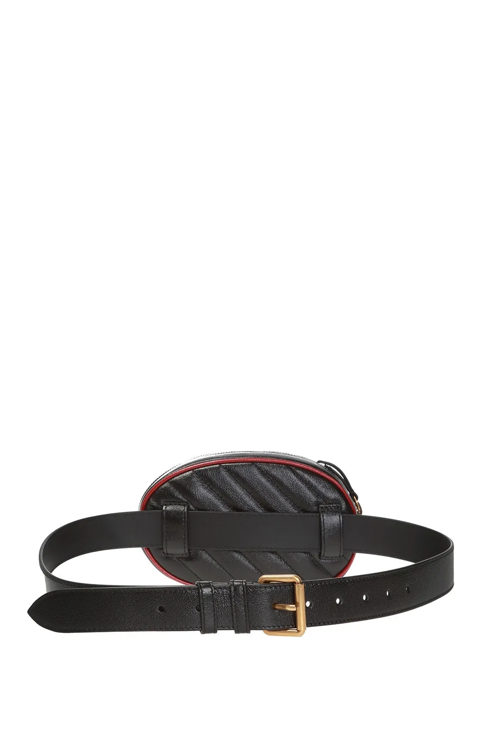 Gucci GG Marmont Matelasse Leather Belt Bag in Black with Red Trim