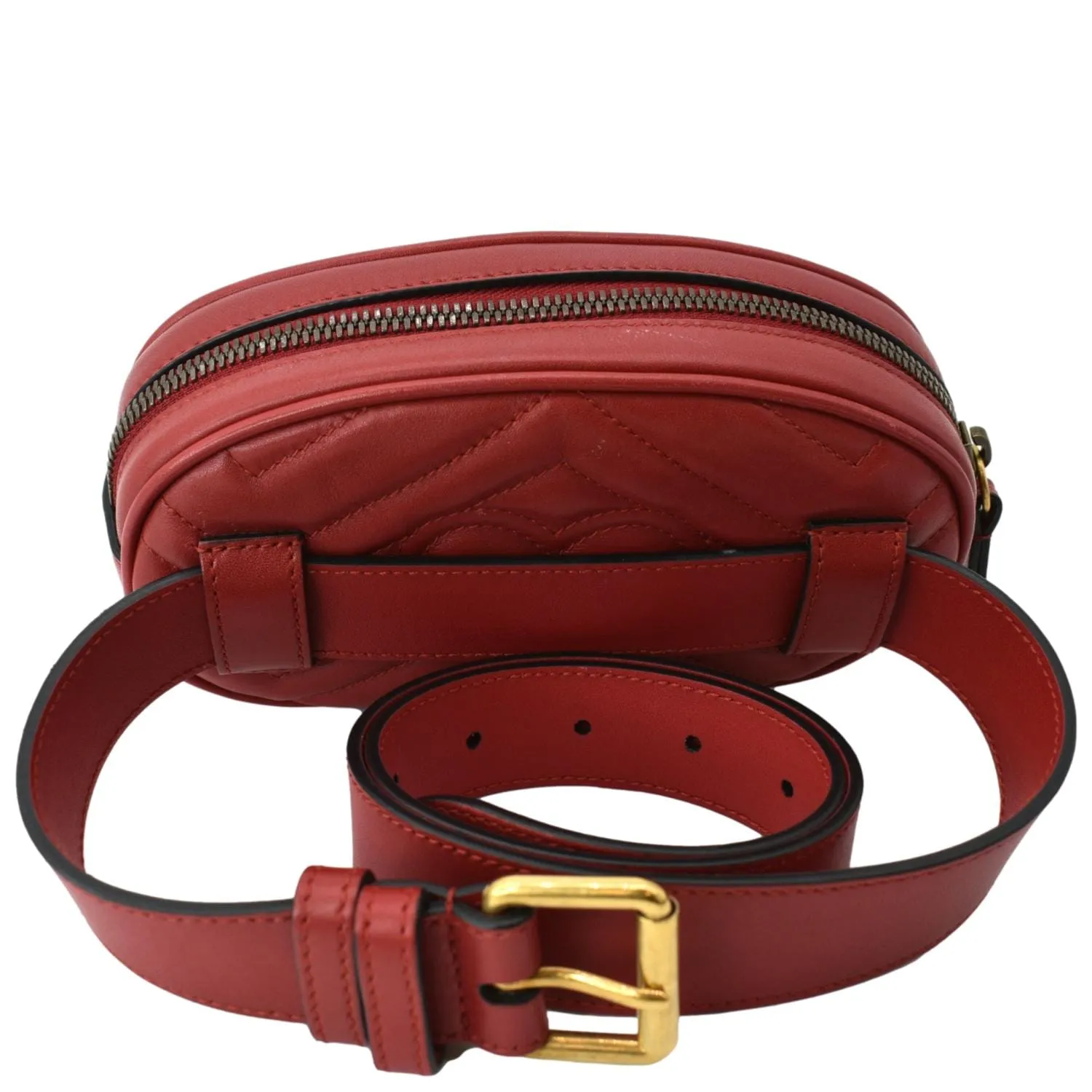 GUCCI GG Marmont Matelasse Leather Belt Bag Red 476434
