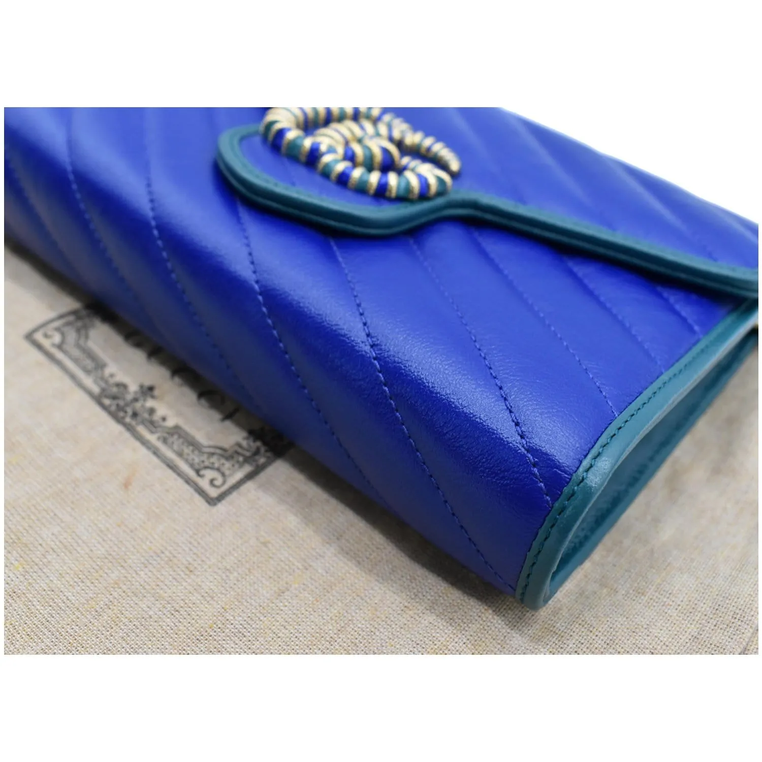 GUCCI GG Marmont Mini Matelasse Leather Chain Crossbody Bag Blue 573807