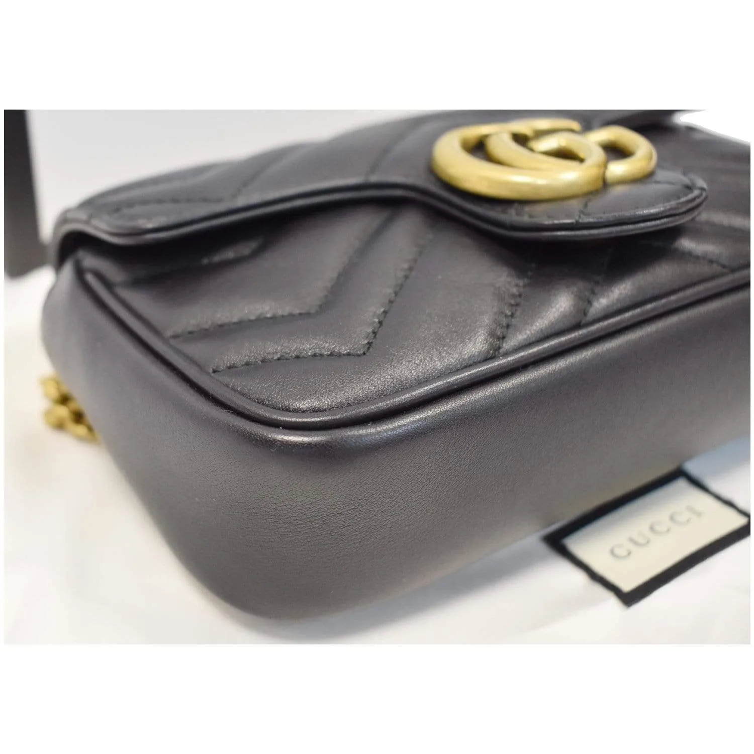 GUCCI GG Marmont Super Mini Leather Crossbody Bag Black 476433