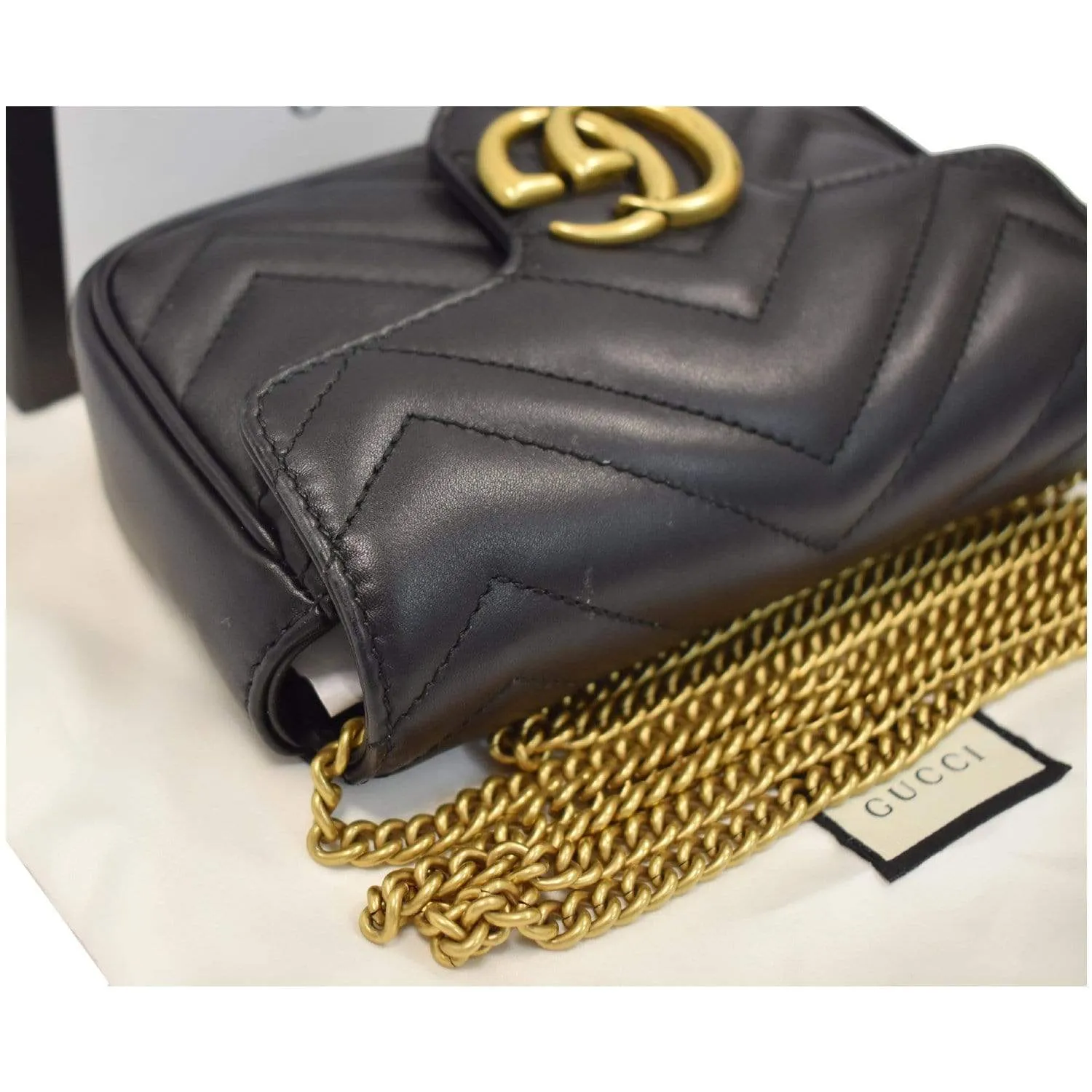 GUCCI GG Marmont Super Mini Leather Crossbody Bag Black 476433