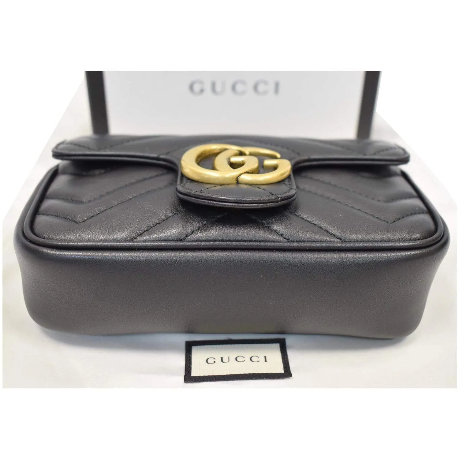 GUCCI GG Marmont Super Mini Leather Crossbody Bag Black 476433