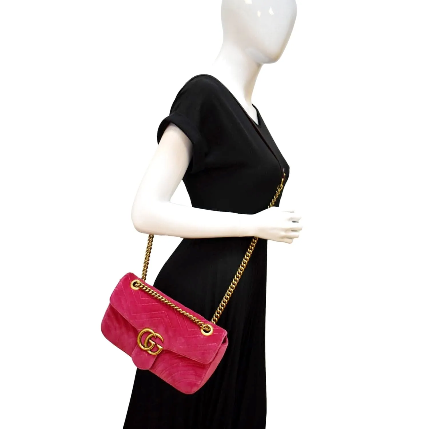 GUCCI GG Marmont Velvet Small Crossbody Bag Pink 443497