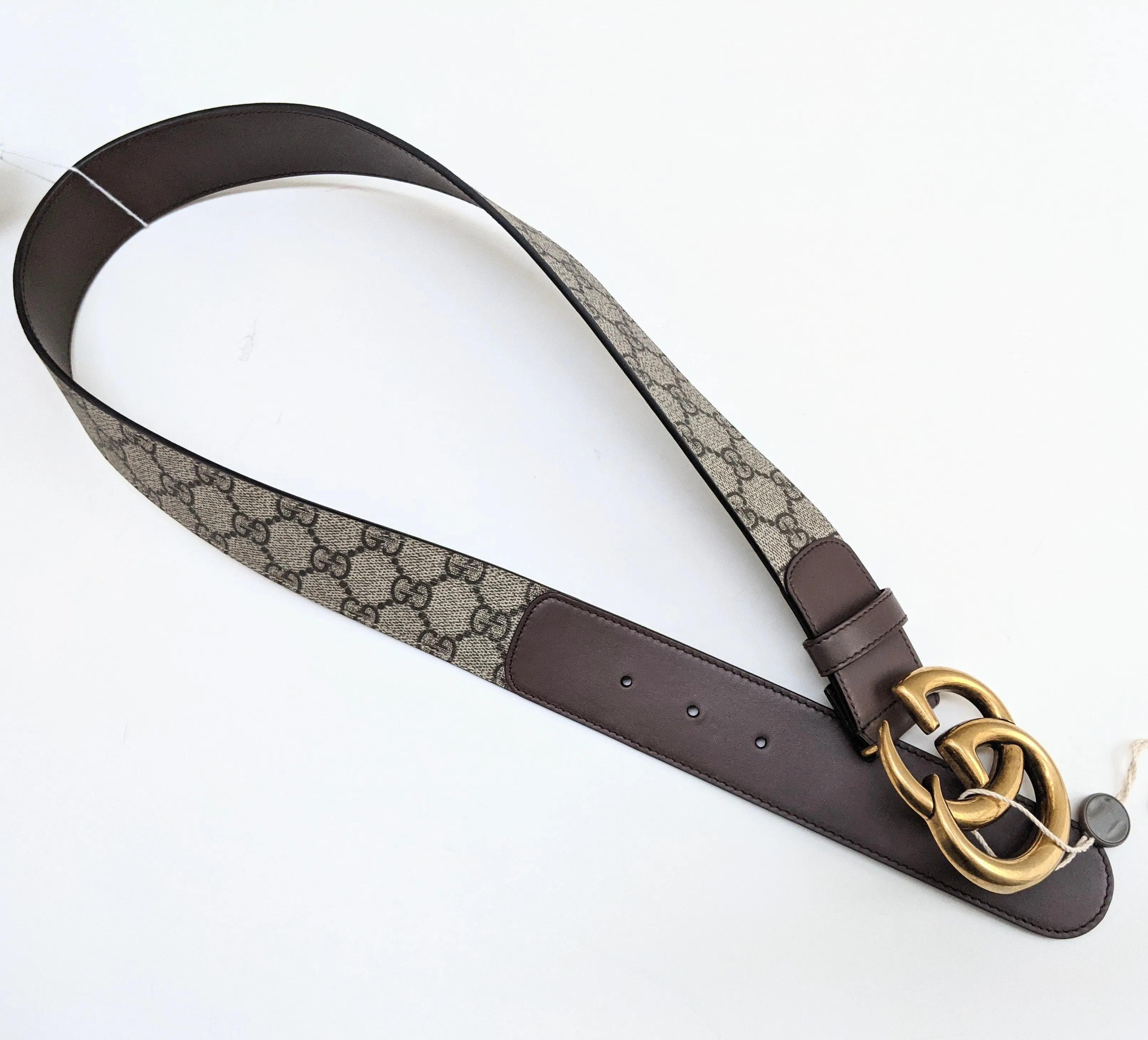 Gucci GG Supreme Brass Buckle Canvas and Brown Leather Belt 4cm