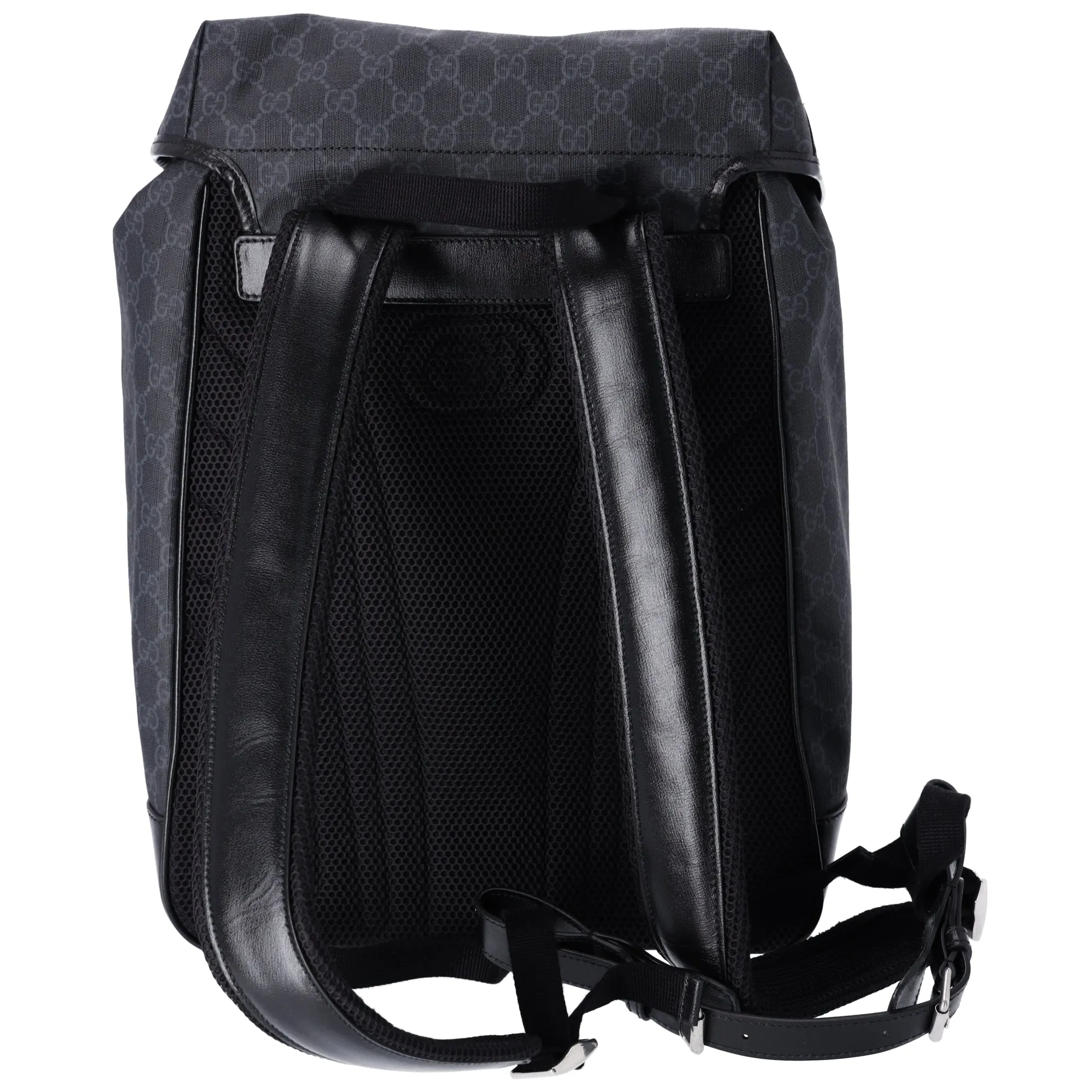 GUCCI Interlocking G Medium Backpack 696013 Dark Gray Black PVC Leather