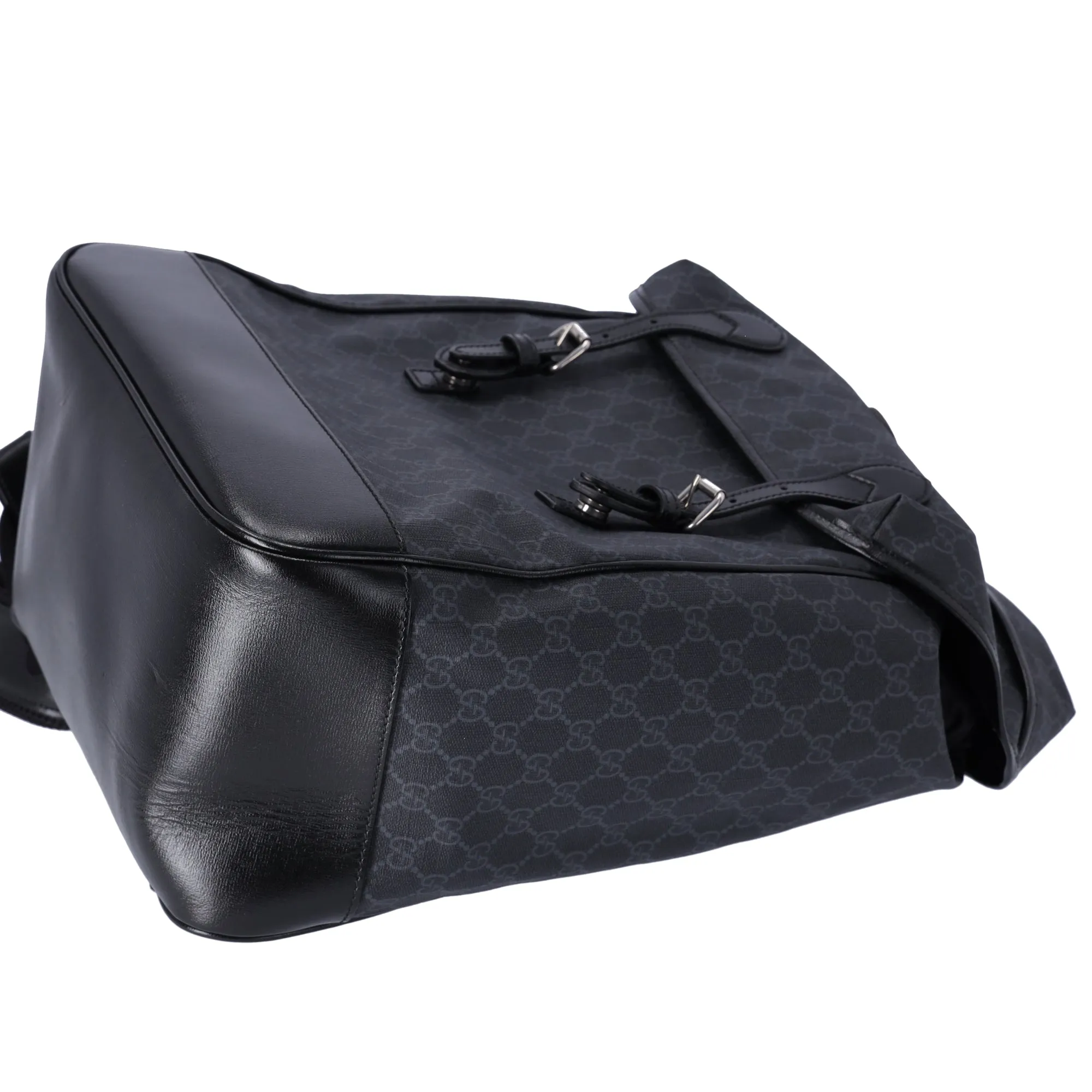 GUCCI Interlocking G Medium Backpack 696013 Dark Gray Black PVC Leather